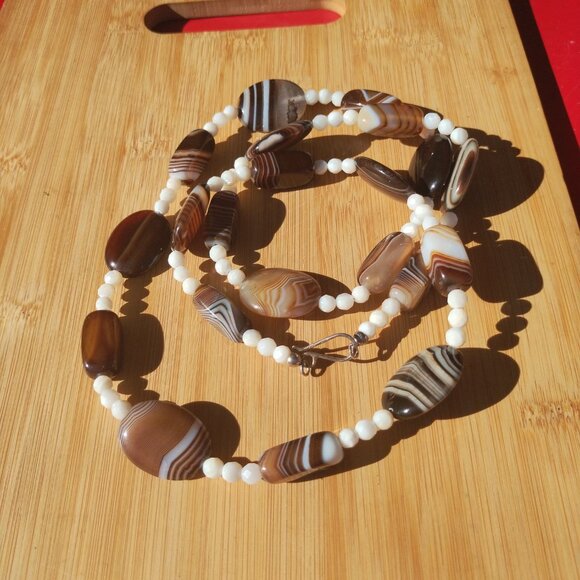 Jay King DTR mine finds stripped Agate and MOP 36 inch necklace 925 - Picture 11 of 13